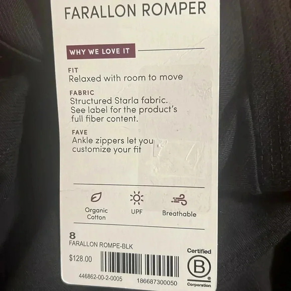 Athleta Farallon Romper Jumpsuit Sleeves Blk Sz 8 - Picture 12 of 15